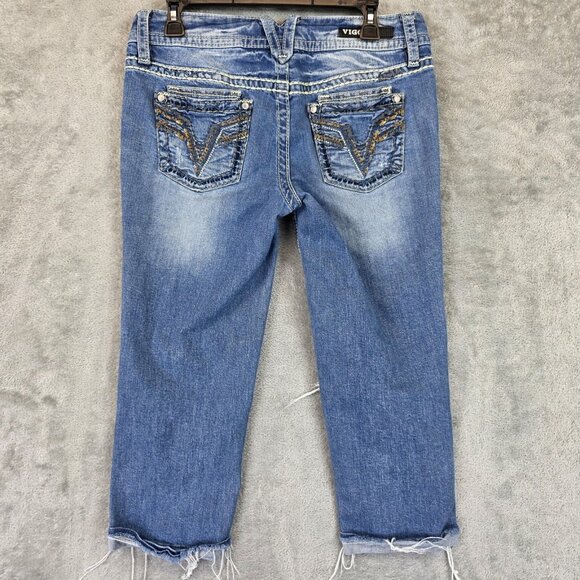 Vigoss The Dublin Capri Jeans Womens Size 7 Blue Distressed Embellished Denim - Picture 8 of 13